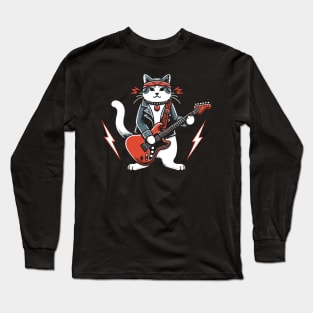 Cat Playing Electric Guitar Rock Music Funny Cat Long Sleeve T-Shirt